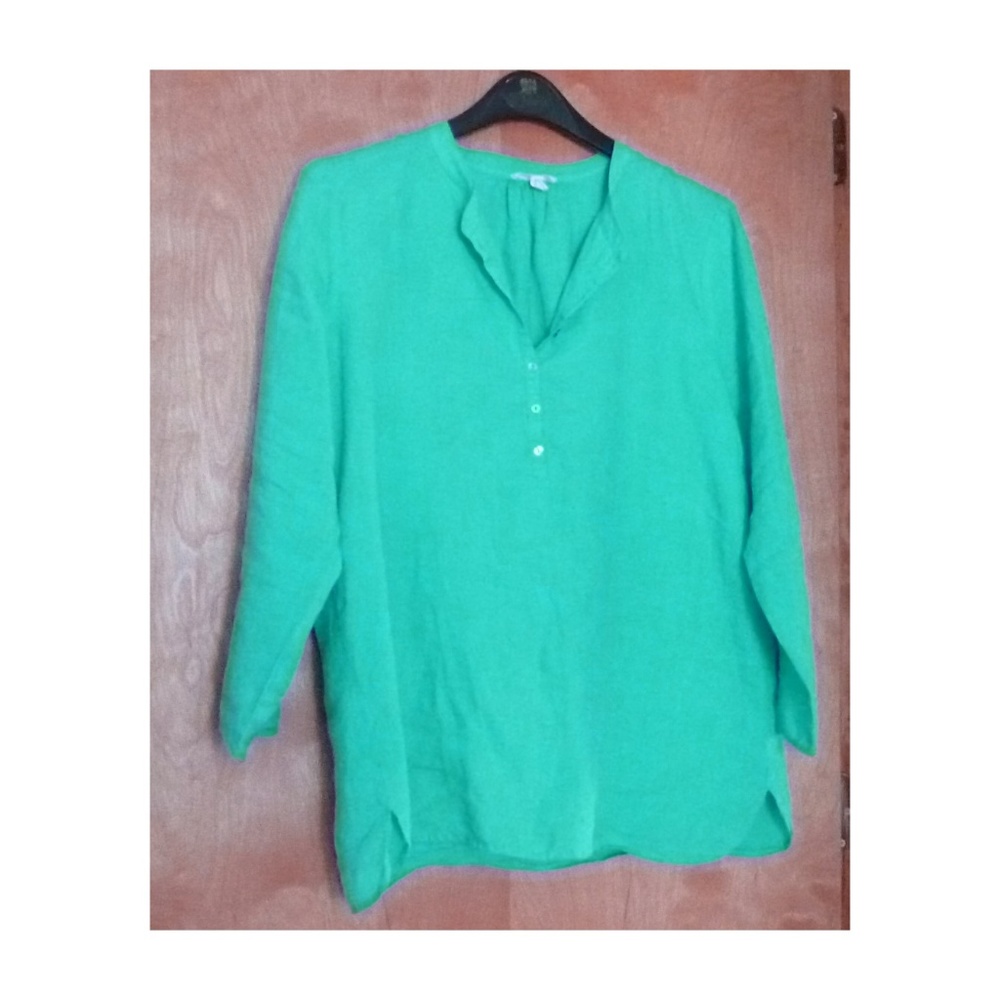 Eileen Fisher Bright Aqua Green Linen Top Size M